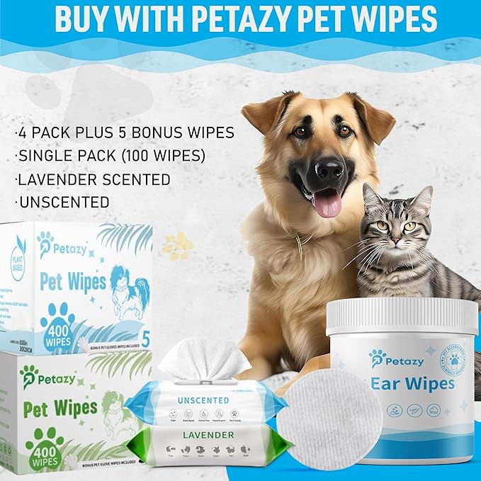 Dog Ear Wipes for Dog Yeast Wax Itch and Odor | Unscented Dog Ear Cleaner for Dogs | Natural Cleaning Puppy Ear Wipes | Soothing Ear Wipes for Pets Cat | Natural Ingredients | 125 XL Pcs-PurrikoPets