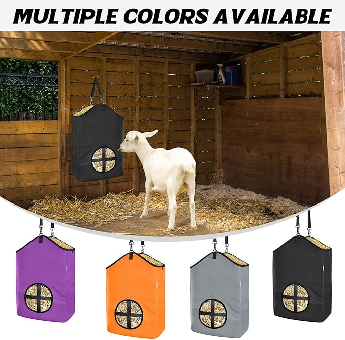 3 PCS Goat Hay Feeder,Hay Bags for Horses,Goats,Donkeys with Reinforced Oxford Fabric and High Strength Metal Clasp,Horse Feeding Supplies with Adjustable Strap for Easy Hanging (3Black)-PurrikoPets