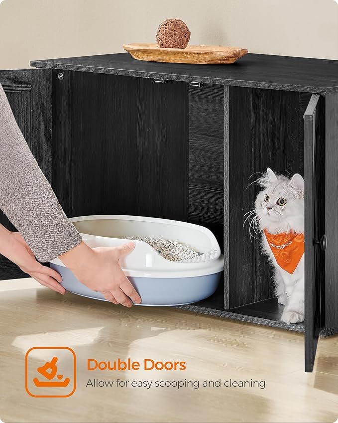 Feandrea Cat Litter Box Enclosure, Litter Box Furniture Hidden with Removable Divider, Indoor Cat House, End Table, 31.5 x 20.9 x 19.7 Inches, Ink Black UPCL002B01-PurrikoPets