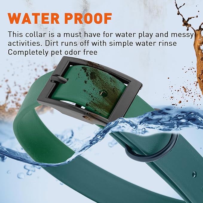 Dogline Biothane Waterproof Dog Collar Strong Coated Nylon Webbing with Black Hardware Odor- Proof for Easy Care Easy to Clean High Performance Fits Small Medium or Large Dogs, Hunter Green-PurrikoPets