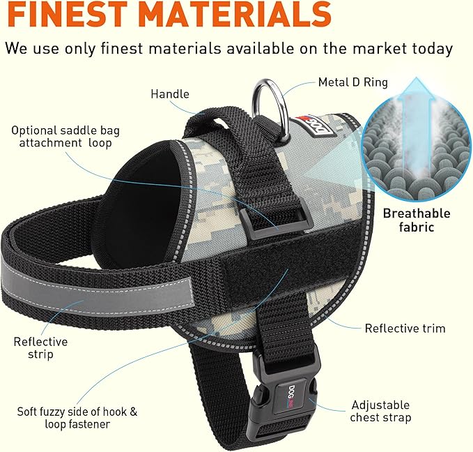 Dogline Dog Harness, Reflective No-Pull Adjustable Vest with Handle for Walking, Training, Breathable, No - Choke Harness for Small, Medium or Large Dogs Room for Patches Girth 33"-46" in Urban Camo-PurrikoPets