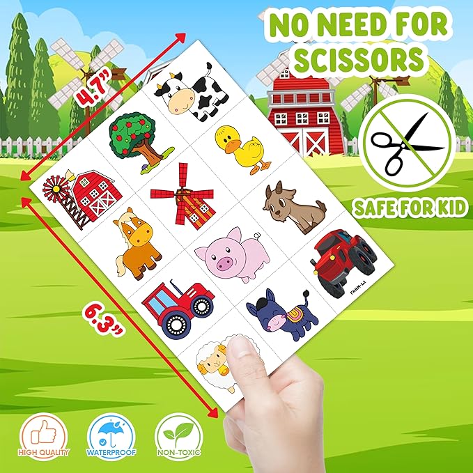 72 PCS Farm Barnyard Animal Pre-Cut Temporary Tattoos Sticker Birthday Decorations Party Supplies Favors Gift Boy Girl Farmhouse Cow Chicken Tattoo School Reward Themed (Normal)-PurrikoPets