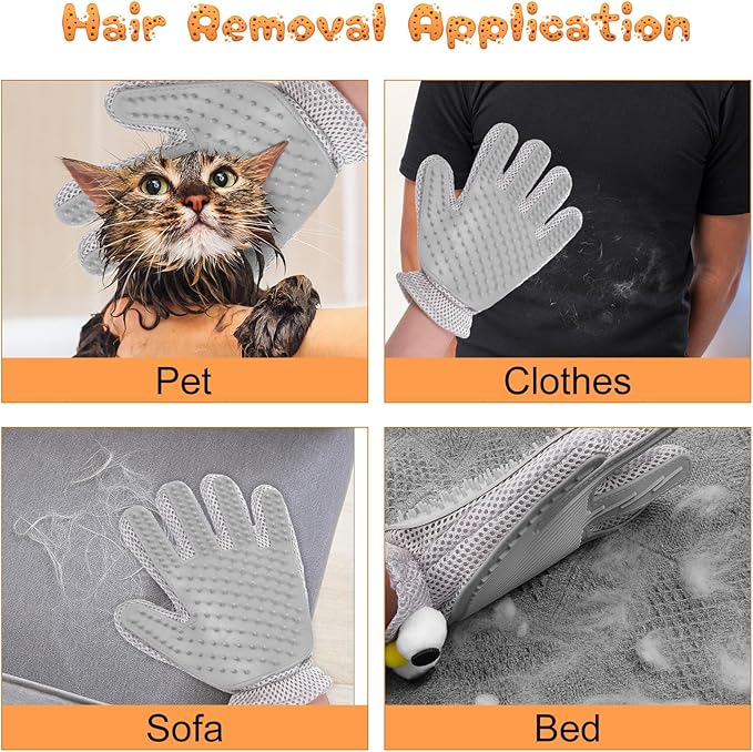 2 in 1 Pet Grooming Glove for Cats & Dogs, Efficient Deshedding Brush Pet Long Short Fur Removal Glove, Gentle Massaging Puppy Kitten Bathing Grooming Brush Tool, Easy Clean Floating Hair Mitt-PurrikoPets