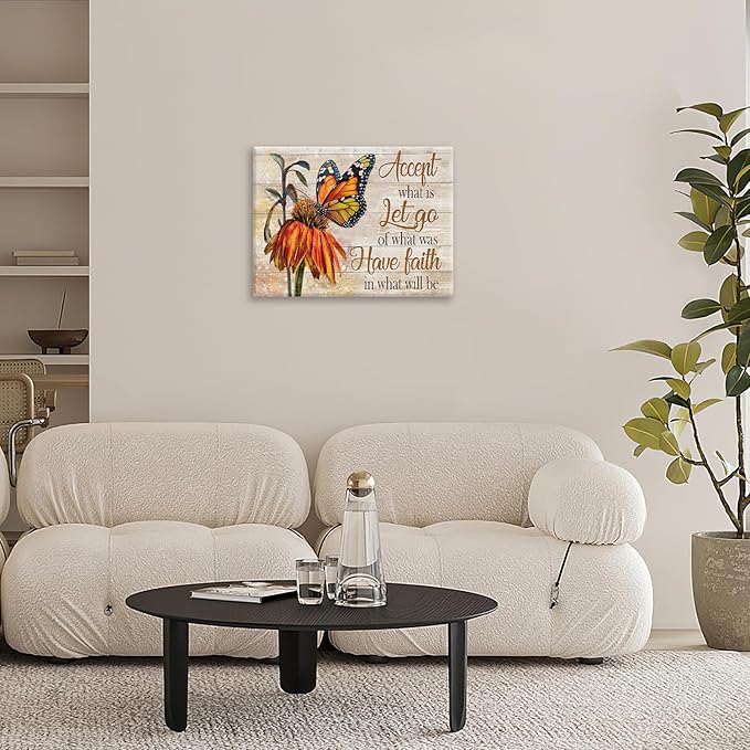 Farmhouse Butterfly Bathroom Pictures Wall Art, Rustic Floral Country Bathroom Wall Decor, Daisy Inspirational Framed Painting Canvas Artwork for Bedroom Living Room Decorations 16"L x 12"W-PurrikoPets