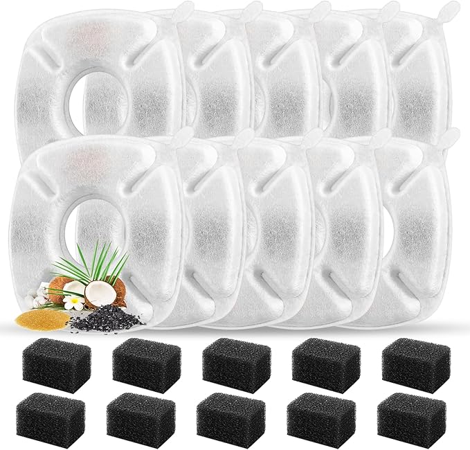 20 Pcs Cat Water Fountain Replacement Filters-10 Pack Water Fountain Filters 10 Pack Pre-Filter Sponges, pet fountain replacement filters Fit for 95oz/2.8L Cat Pet Fountain-PurrikoPets
