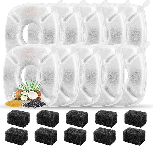 20 Pcs Cat Water Fountain Replacement Filters-10 Pack Water Fountain Filters 10 Pack Pre-Filter Sponges, pet fountain replacement filters Fit for 95oz/2.8L Cat Pet Fountain-PurrikoPets