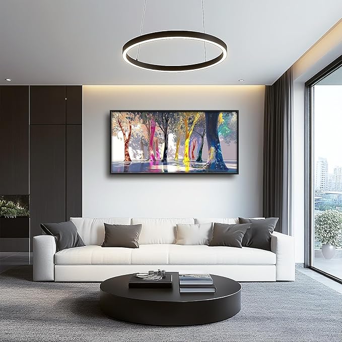 Framed Large Trees Wall Art for Living Room, Oversized Abstract Forest Wall Decor Colorful Nature Canvas Painting Modern Artwork Home Decoration for Living Room Bedroom Dining Room Office 60"x30"-PurrikoPets