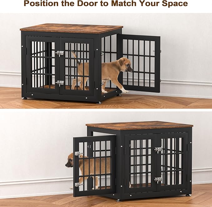 26 Inch Heavy Duty Dog Crate Furniture for Small Dogs, Decorative Pet House End Table, Wooden Cage Kennel Furniture Indoor, Rustic Brown-PurrikoPets