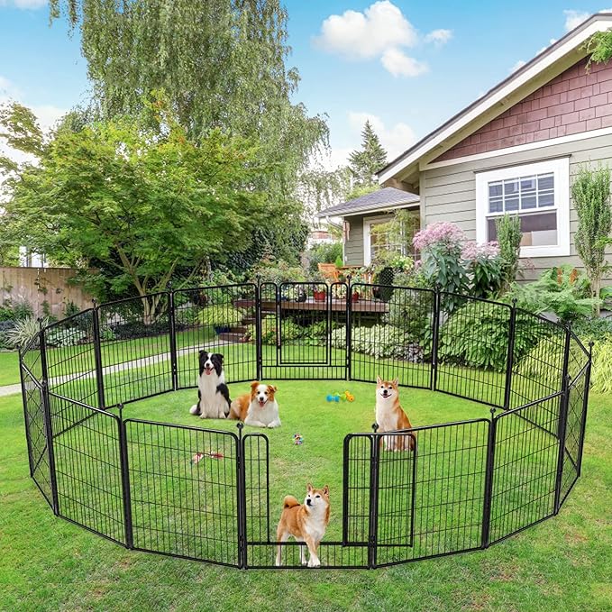 Dog Playpen 32 inch 24 Panels Indoor Outdoor Dog Pen for Medium/Small Dogs Heavy Duty Metal Dog Fence Outdoor for Yard, Puppy Playpen with Door Portable Pet Fence for RV Camping Yard-PurrikoPets