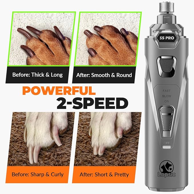 Dog Nail Grinder with 2 LED Lights Powerful 2 Speeds Super Quiet Dog Nail Trimmers with 3 Grinding Wheels Rechargeable Pet Dog Nail Clippers for Large Medium Puppy Dogs Dog Nail File Cat Nail Clipper-PurrikoPets