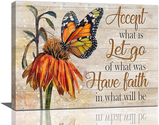 Farmhouse Butterfly Bathroom Pictures Wall Art, Rustic Floral Country Bathroom Wall Decor, Daisy Inspirational Framed Painting Canvas Artwork for Bedroom Living Room Decorations 20"L x 16"W-PurrikoPets