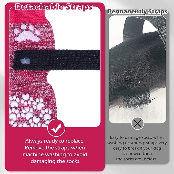 EXPAWLORER Anti Slip Dog Socks to Prevent Licking Paws, Dog Shoes for Hot Pavement, Dog Booties for Small Medium Large Senior Dogs, Traction Control Boots & Paw Protectors for Hardwood Floors Rose-PurrikoPets
