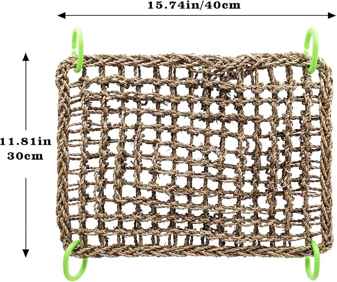 16 x 12 Inches Bird Seagrass Mat, Natural Seagrass Woven Net, Bird Hammock Mat with Hooks, Bird Cage Accessories, Climbing Rope Ladder Chew Toys for Cockatiel Hamster Guinea Pig Rats Hamster Parakeet-PurrikoPets