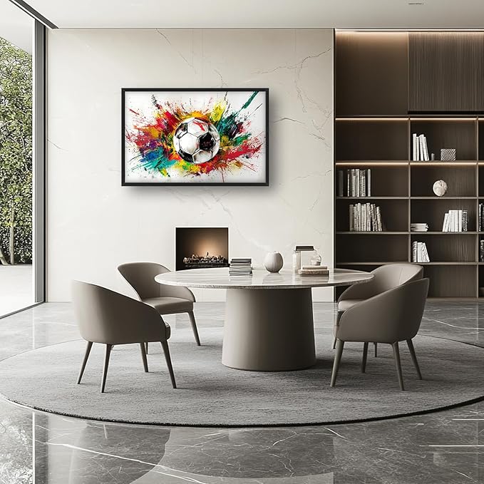 Extra Large Framed Soccer Wall Art,Oversized Colorful Graffiti Sport Ball Wall Decor Pictures for Living Room,Canvas Print Painting Modern Artwork Bedroom Office Bathroom Home Decor 36L x24W-PurrikoPets