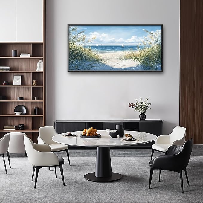 Framed Large Beach Wall Art for Living Room, Oversized Coastal Nautical Wall Decor Sailboat Canvas Seaside Pictures Modern Artwork Home Decoration for Living Room Bedroom Office 60"x30"-PurrikoPets