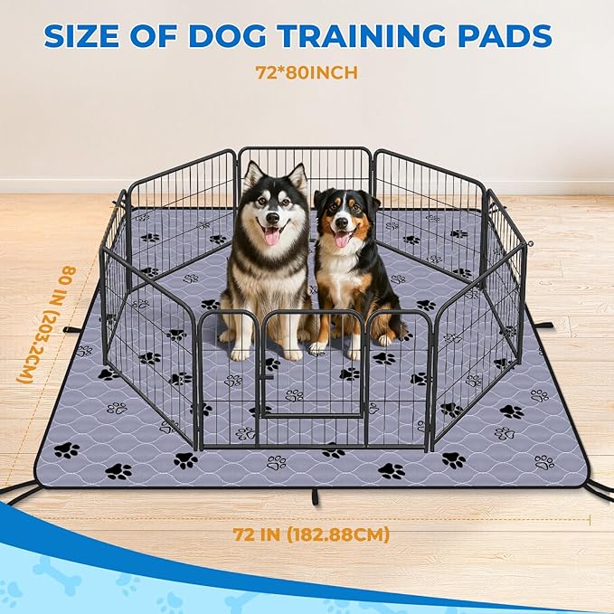 Fostanfly Washable Dog Pee Pads Extra Large 72''x80''-2 Pack Instant Absorb Training Pads, Non-Slip Pet Playpen Mat Waterproof Reusable Floor Mat for Puppy/Senior Dog, Housebreaking & Incontinence-PurrikoPets