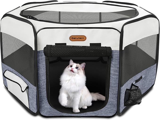 Dog Playpen, Portable Pet Play Pen Foldable Carrying Case, Puppy Pens Outsid for Small Cat Indoor/Outdoor, Removable Mesh Shade Cover-PurrikoPets