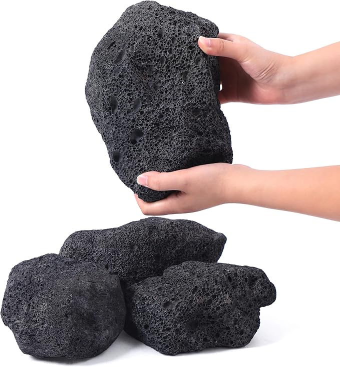 6-8 Inches Large Natural Black Lava Rock 4 PCS Aquarium Rocks for Aquascaping, Aquarium Landscaping, Terrariums, Fish Tank Decoration, Vivariums, Paludarium, Reptile and Amphibian Enclosures-PurrikoPets
