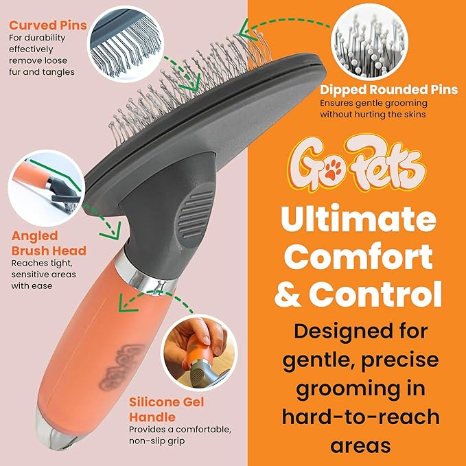 GoPets Small Pin Slicker Brush, Easy-Groom Pin Comb for Tangles & Shedding, Rounded Safety Tips, Dematting Brush for Short & Long Hair Cats, Dogs & Furry Pets, Ideal for Sensitive, Hard-to-Reach Areas-PurrikoPets