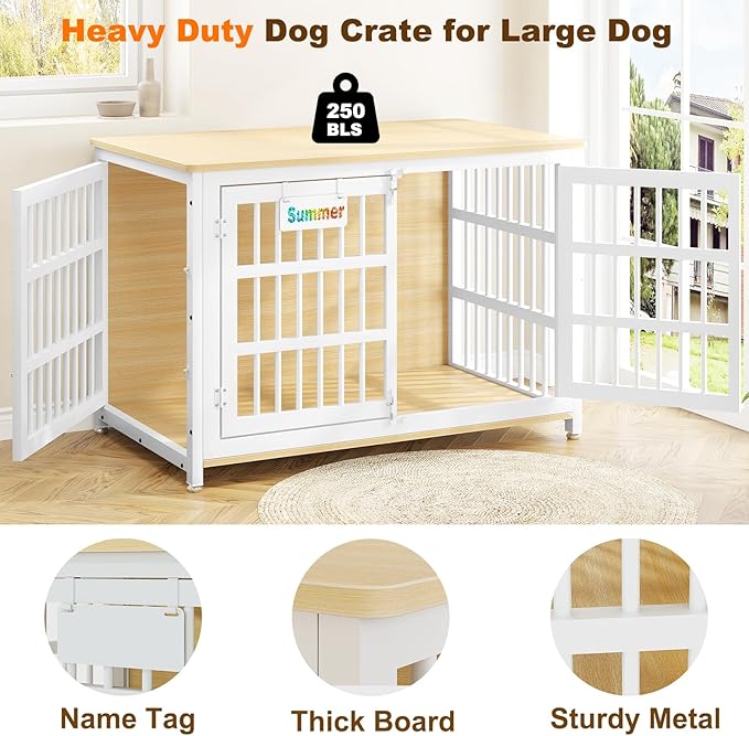 EasyCom Heavy Duty Dog Kennel Indoor with Name Tag, XL Dog Crate Furniturefor Large and Medium Dogs, Double-Doors Sturdy Dog Cage for Anxiety Dog, Decorate House as TV Stand, End Table, Bedside Table-PurrikoPets