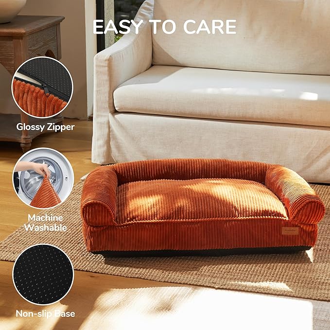 FUKUMARU Cute Dog Bed, Fluffy Dogs Couch with TPU Layer Keeping Lining Dry, Pet Sofa Medium Size Dog Easy to Care, Warm Cat Bed with Removable Zipper Cover, 36inch, Large, Orange-PurrikoPets