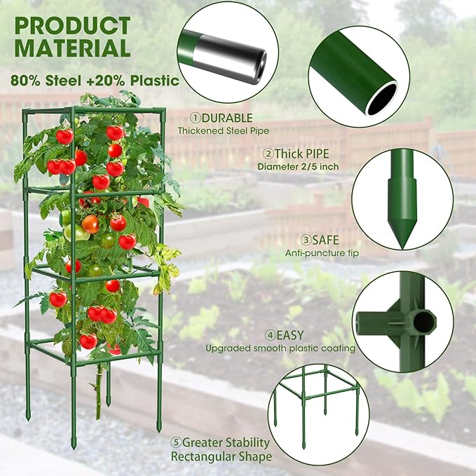 6 Pack Tomato Cages, 41.7" H Square Tomato Plant Stakes Support Cages Trellis for Garden Climbing Vegetables Flowers Fruits,Extra Bold-PurrikoPets