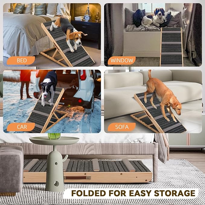 2-in-1 Dog Ramp and Dog Stairs Folding Ramp for Bed and Couch, Suitable for Small to Medium Dogs, Supports up to 150 Pounds-PurrikoPets