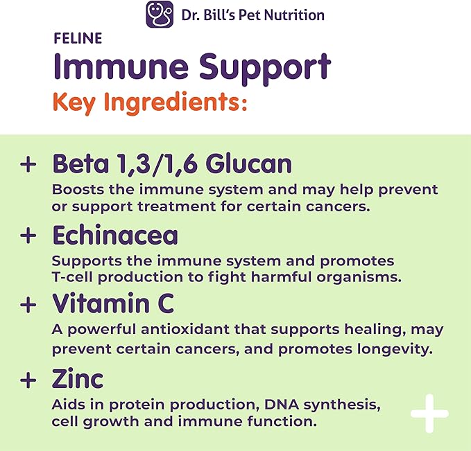 Dr. Bill’s Feline Immune Support | Boosts Cat Immunity and Health with Colostrum, Beta Glucan, Turkey Tail Mushroom, Zinc & Vitamin C | Powder Supplement for Cats of All Ages-PurrikoPets