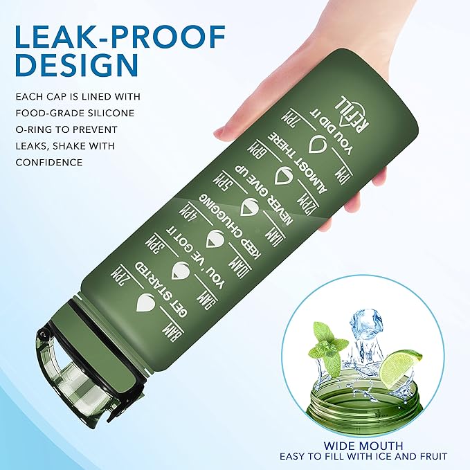 Enerbone Water Bottle, Leakproof BPA & Toxic Free, Motivational Water Bottle with Times to Drink and Straw, Fitness Sports Water Bottle with Strap for Office, Gym, Outdoor Sports-PurrikoPets