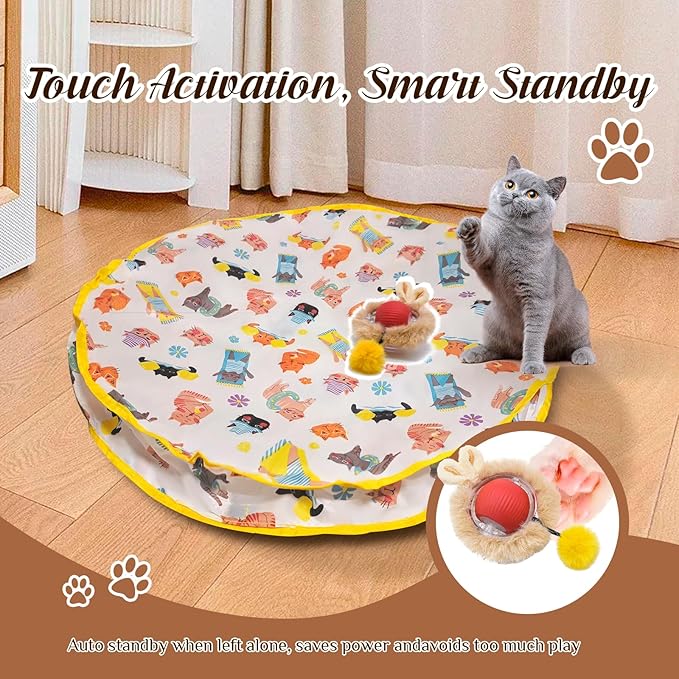 28-Inch Automatic Cat Toys Cat Play Mat with Motion-Activated Rolling Ball–Interactive Hide-and-Seek Cat Toy for Indoor Cats’ Exercise-PurrikoPets