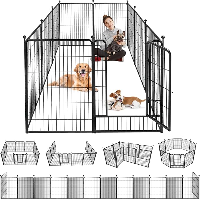 Dog Playpen 40 inch 10 Panels Indoor Dog Pen for Large/Medium/Small Dogs Heavy Duty Metal Dog Fence Outdoor for Yard, Puppy Playpen with Door Portable Pet Fence for RV Camping Yard-PurrikoPets