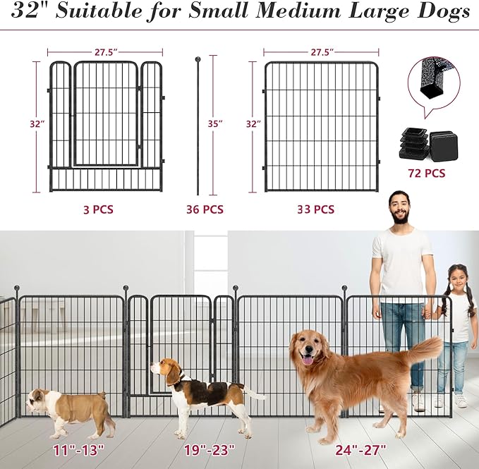 Dog Playpen 32 inch 32 Panels Indoor Outdoor Dog Pen for Medium/Small Dogs Heavy Duty Metal Dog Fence Outdoor for Yard, Puppy Playpen with Door Portable Pet Fence for RV Camping Yard-PurrikoPets