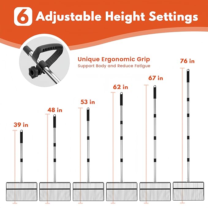 15inch Large Chicken Poop Scooper, 2 Slot Widths (0.16"&0.28"), 39" to 76" Adjustable Stainless Steel Handle, Sifting Litter Shovel for Chicken Coop/Stables/Farm Cleaning(with Effortless Grip)-PurrikoPets