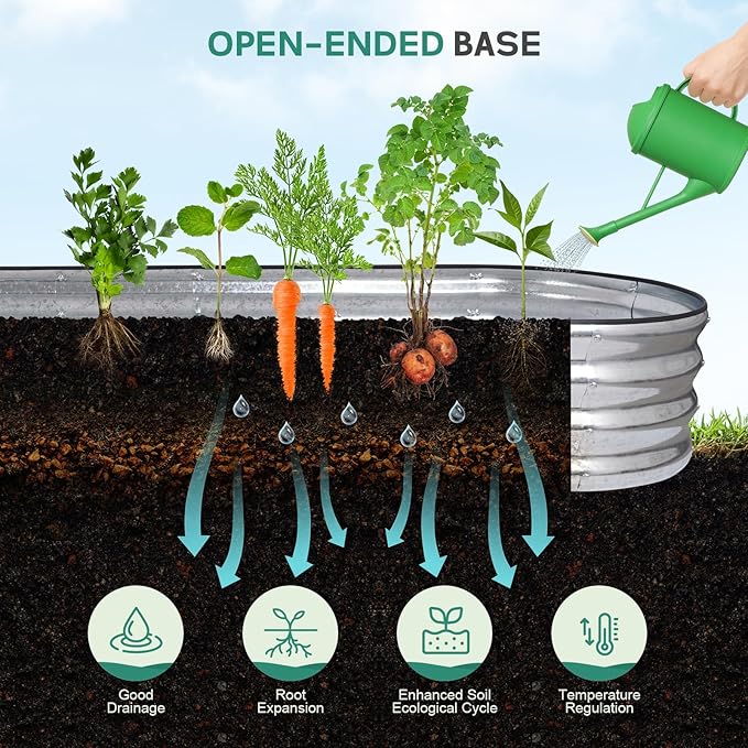 Galvanized Raised Garden Bed - 8×2×1ft Planter Raised Beds for Gardening | Oval Metal Garden Planter Box with Safety Edging and Bracing Rods for Vegetables Fruits and Flowers - Silver-PurrikoPets