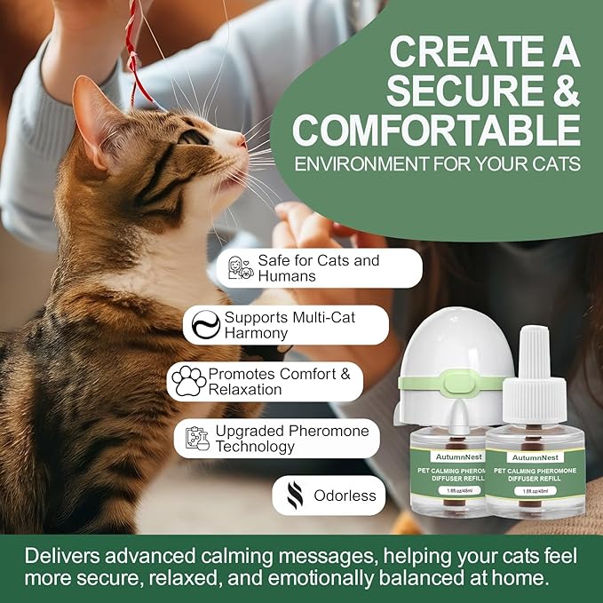 6-in-1 Cat Calming Pheromone Diffuser Kit, Cat Calming Diffuser for Anxiety Relief, Aggression, Scratching, Urine Marking, Fighting, Meowing, Hiding, Safe for All Cats, 120 Days Support-PurrikoPets
