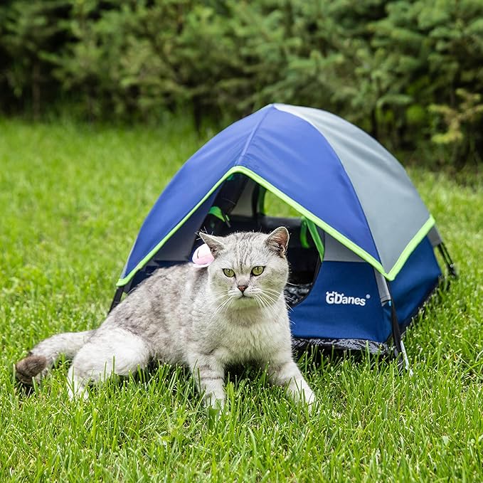 GDanes Blue Cat Tent, Large Cave Bed for Indoor Cats and Small Dogs with Soft Pad - 22" x 22" x 16"-PurrikoPets