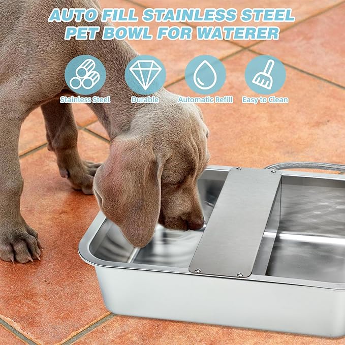 3 Gallon Automatic Dog Water Dispenser, Large Dog Water Bowl Dispenser for Outdoor, Stainless Steel Pet Bowl for Waterer Auto Fill Pet Waterer for Livestock Dogs Cats Chicken Fit 3/4'' GHT Faucet-PurrikoPets