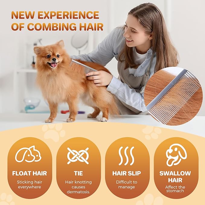 7.5 Inch Professional Stainless Steel Pet Grooming Comb for Dogs & Cats, Wide & Dense Teeth for Removing Tangles, Knots,Undercoat,Flea,Excess Hair, Rounded Corners Design for Safe,Metal Dematting Tool-PurrikoPets