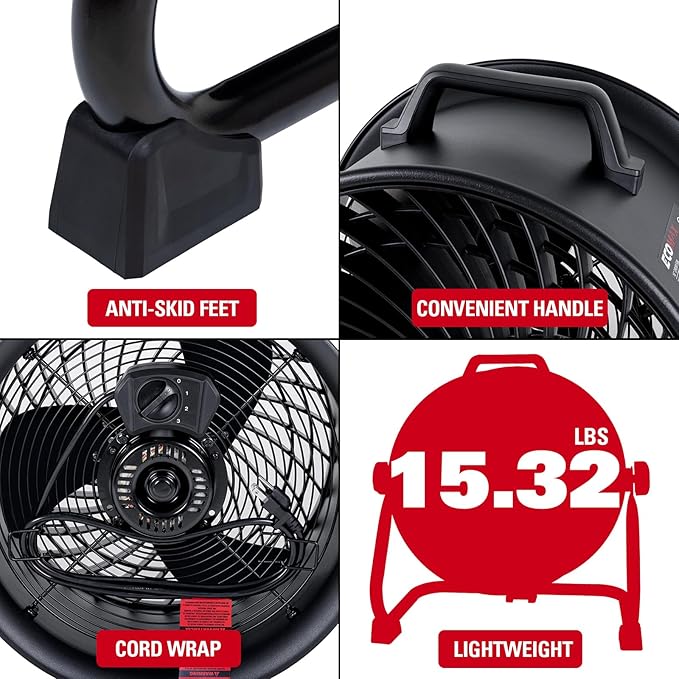 16 Inch High Velocity Industrial Fan Portable Heavy Duty Drum Metal Shop Fan with 3-Speed 360° Tilting, Floor Fans for Warehouse Workshop Garage, ETL Listed, EMF101618D-PurrikoPets