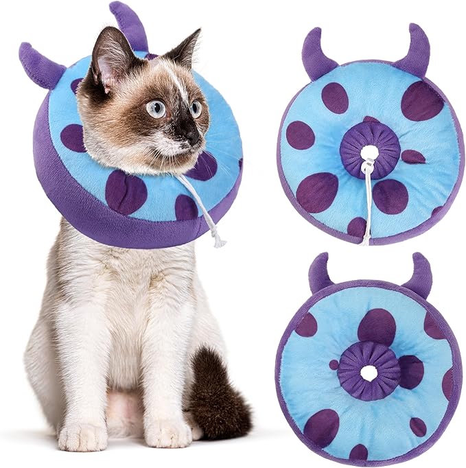 Adjustable Cat Collar Soft to Stop Licking After Surgery for Kitten, Alternative to Cone of Shame, Donut Cone for Cats, Pet Elizabethan Collar (Monster, Small)-PurrikoPets
