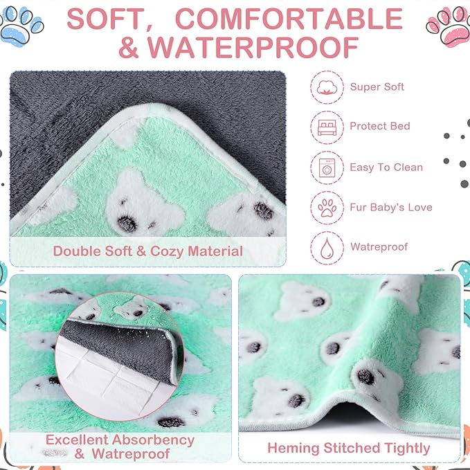 4 Pcs Waterproof Guinea Pig Blankets Washable Small Animal Fleece Bedding Absorbent Guinea Pig Cage Liners Reusable Pet Pee Pad Sleep Mat Pad Cover for Hamster Ferret (Bear Pattern,24 x 16 Inch)-PurrikoPets