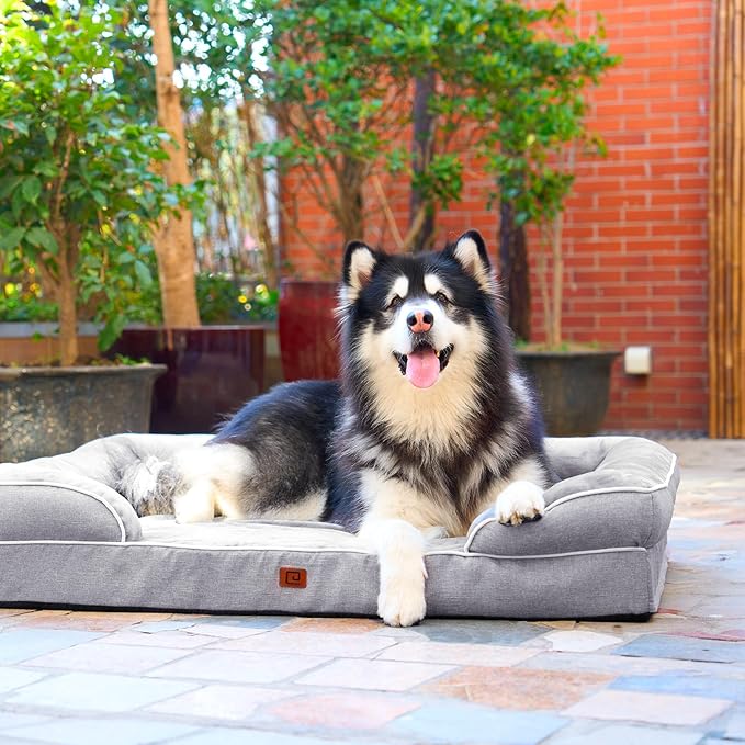 EHEYCIGA Orthopedic Dog Beds Large Sized Dog, Waterproof Memory Foam Pet Bed with Sides, Non-Slip Bottom Large Pet Bed with Washable Removable Cover, Grey-PurrikoPets