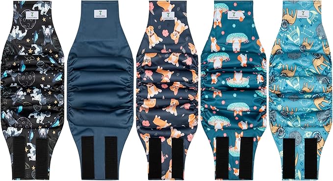 5 Pack Dog Diapers Male,Reusable Leakproof Pet Soft Dog Belly Band Wraps,High Absorbency Male Dog Diaper,Wider Washable Belly Band for Doggy Incontinence and Puppy Training-PurrikoPets