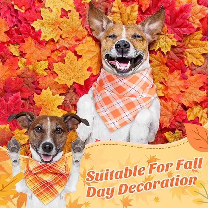 100 Pieces Fall Dog Bandanas Bulk Plaid Bandanas for Dogs Autumn Thanksgiving Soft Doggie Bibs Adjustable Triangle Scarves for Small Medium Large Pet Fall Autumn Costume-PurrikoPets
