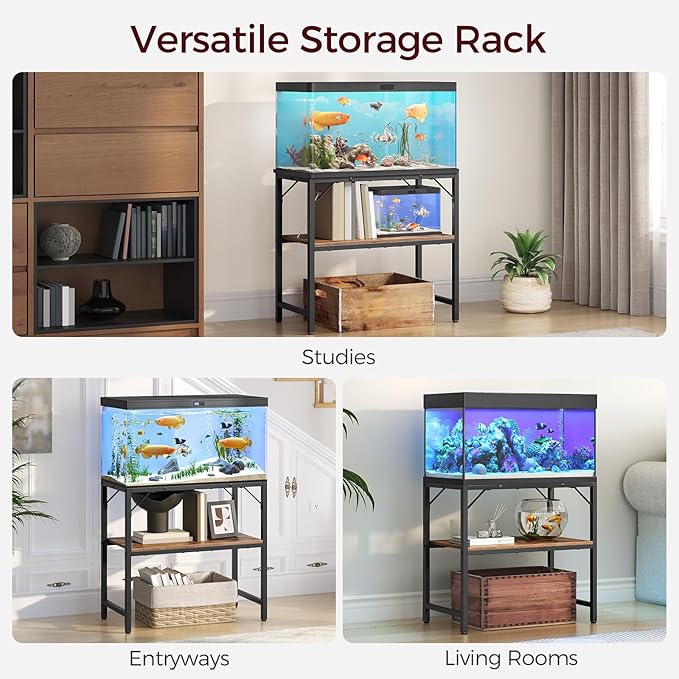 30 Gallon Fish Tank Stand, Aquarium Stand with 2-Tier Storage Shelves, Heavy Duty Breeder Turtle Terrarium Stand Rack for Home Office, 30.0" L x 11.8" W x 24.4" H, Rustic Brown FTHR3001-PurrikoPets