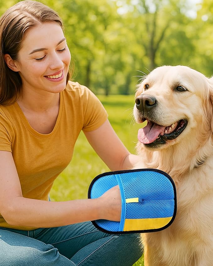 2025 Thickened Electrostatic Pet Hair Removal Gloves (2 Pcs) - Reusable Strong Grooming Gloves for Cats & Dogs, Hair Remover for Couch, Furniture, Carpet, Car Seats & Clothing (Blue)-PurrikoPets