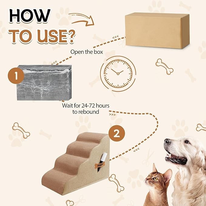 Dog Stairs, Romrol Dog Steps Ramp for High Bed and Couch, Dogs Ramp with Durable Non-Slip Waterproof Fabric Cover, Pet Stairs for Small Dogs and Cats or Pets Joints, 4-TiersLight Brown-PurrikoPets