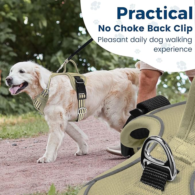 Funfox Dog Harness No Pull, Adjustable Pet Vest Harness, Super Soft Material with Vertical Handle Easy Control, Reflective Night Walking, 2 Leash Clips for Small Sized Dogs, Army Green, S-PurrikoPets