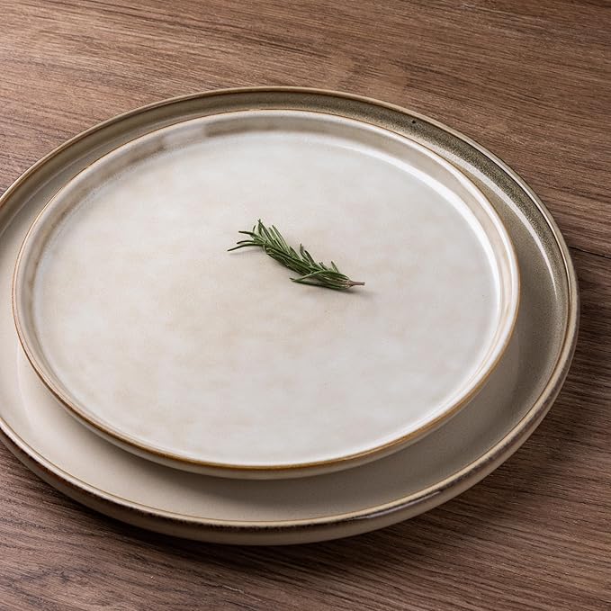 GBHOME Ceramic Dinnerware Sets for 4, 12 Pieces Stoneware Plates and Bowls Sets, Scratch Resistant Dishes, Dishwasher & Microwave Safe, Reactive Glaze-Cappuccino-PurrikoPets