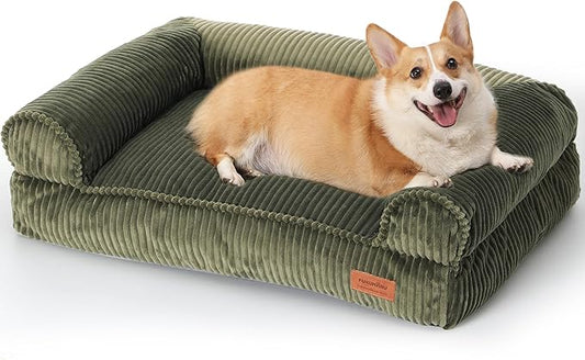 FUKUMARU Cute Dog Bed, Fluffy Dogs Couch with TPU Layer Keeping Lining Dry, Pet Sofa Medium Size Dog Easy to Care, Warm Cat Bed with Removable Zipper Cover, 36inch, Large, Green-PurrikoPets